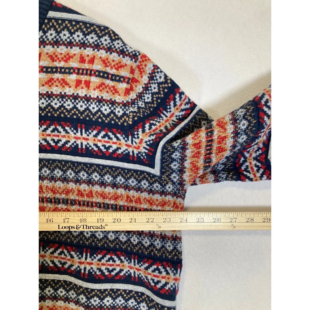 Fair Isle Cabincore‎ Old Navy Womens XL Navy Orange Knit Crewneck Sweater